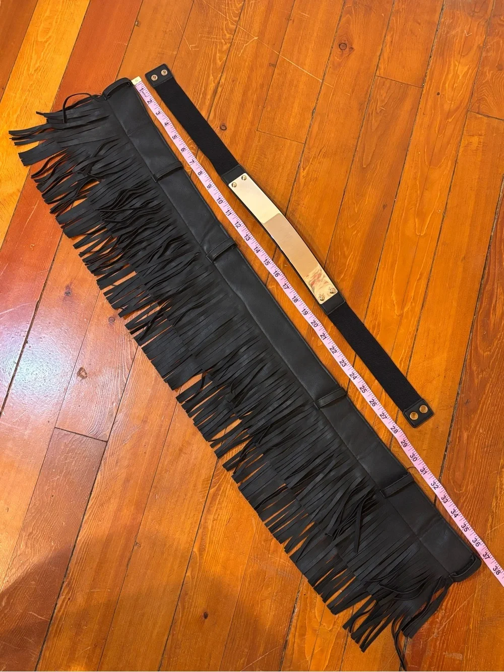 Black Fringe Hip Belt Gold Metal Goth Western Cowgirl Costume